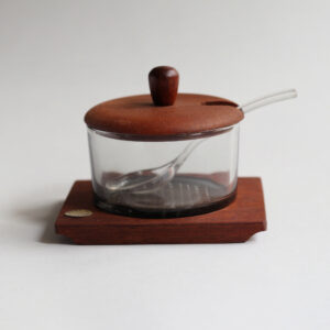 Vintage Danish Teak and Glass Jam Pot