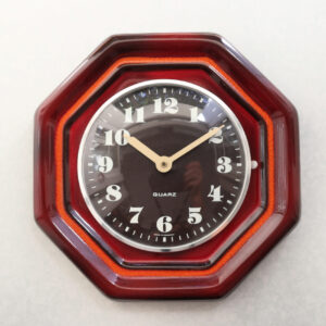 Vintage German Ceramic Wall Clock, Red Octagonal