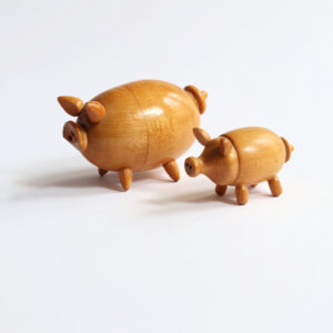 Vintage Wooden Pig Salt and Pepper Shakers Set