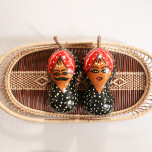 Hand-Painted Gourd Couple & Woven Rattan Basket Set