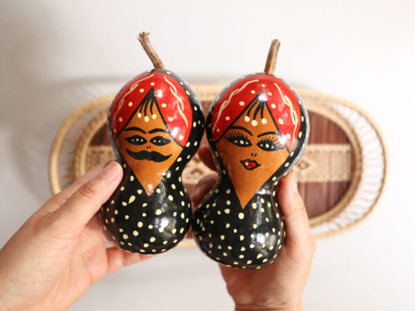 Hand-Painted Gourd Couple & Woven Rattan Basket Set - Image 2