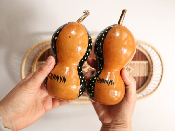 Hand-Painted Gourd Couple & Woven Rattan Basket Set - Image 9