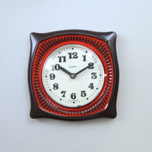 Vintage Ceramic Wall Clock – Red & Brown Glaze