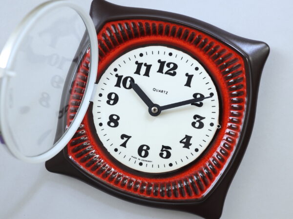 Vintage Ceramic Wall Clock – Red & Brown Glaze - Image 7