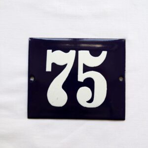 Vintage Enamel House Number Plate "75"