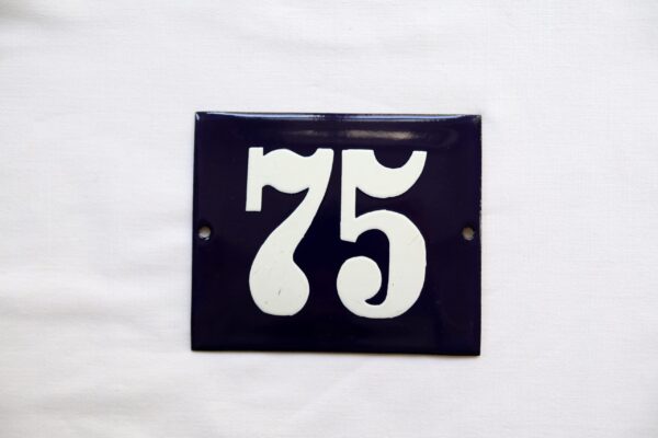 Vintage Enamel House Number Plate "75"