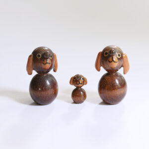 Vintage Wooden Dog Figurine Trio