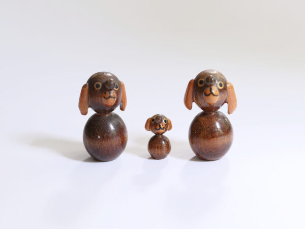 Vintage Wooden Dog Figurine Trio