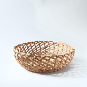 Vintage Woven Basket, Round Rattan Bowl, Rustic Fruit Basket