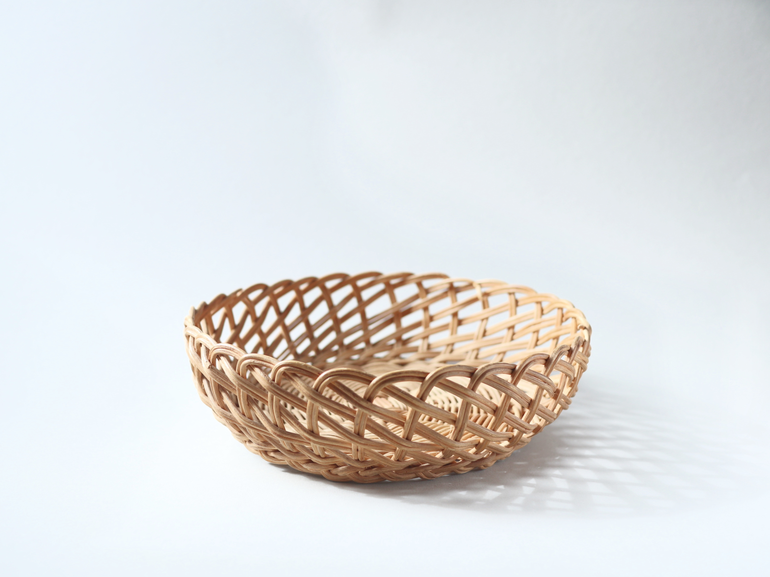 Vintage Woven Basket, Round Rattan Bowl, Rustic Fruit Basket