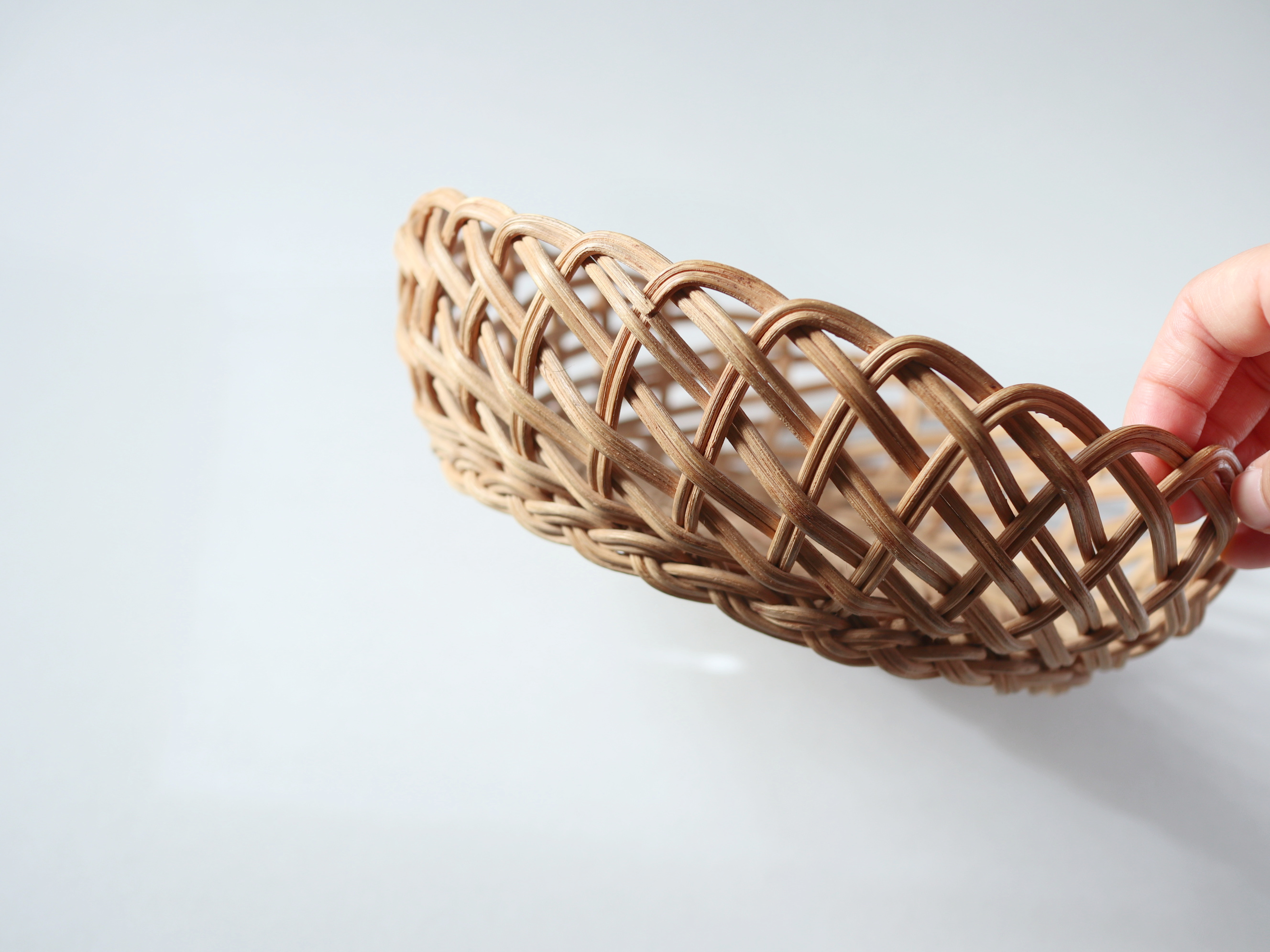 Vintage Woven Basket, Round Rattan Bowl, Rustic Fruit Basket - Image 5