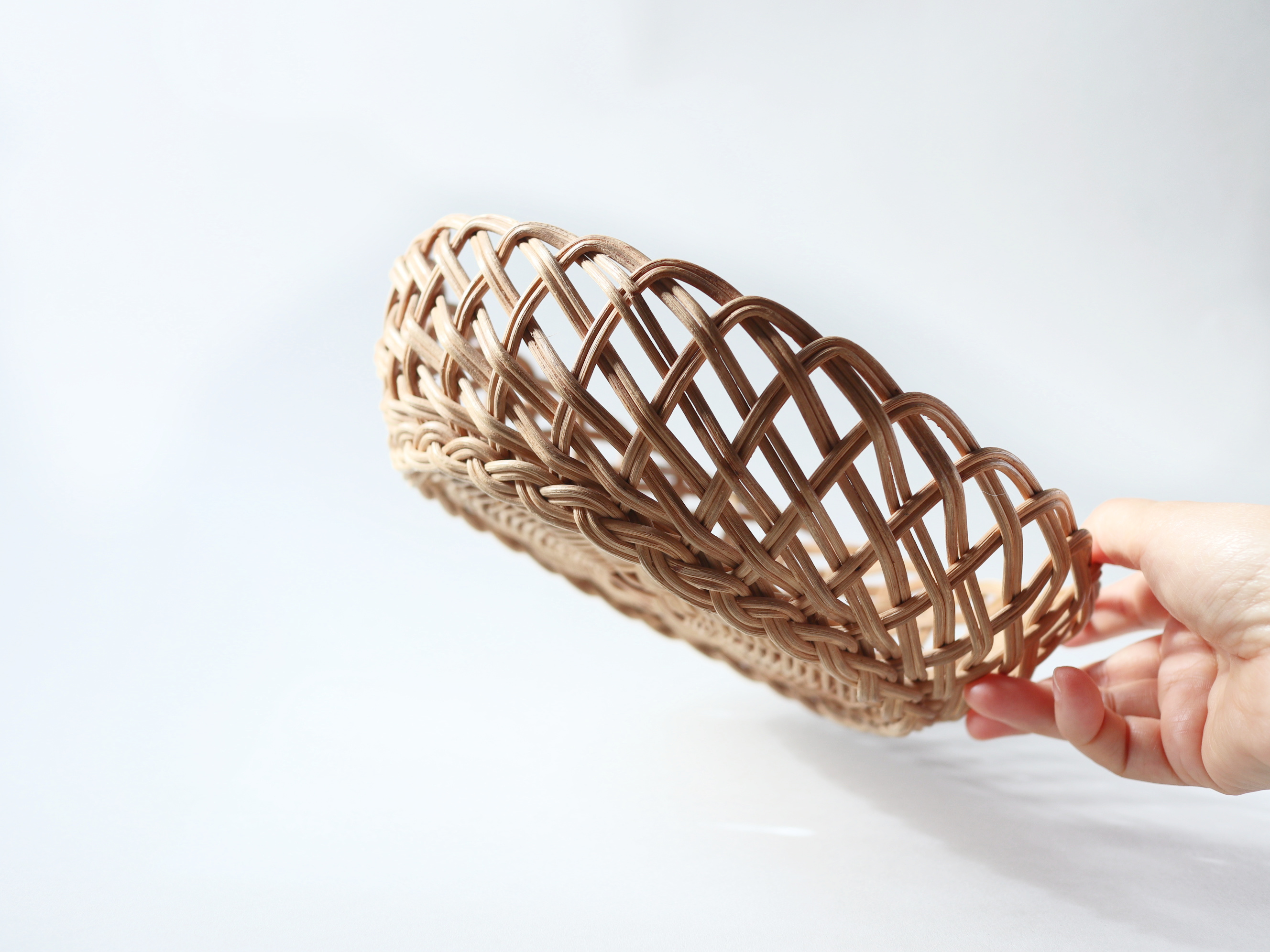 Vintage Woven Basket, Round Rattan Bowl, Rustic Fruit Basket - Image 4