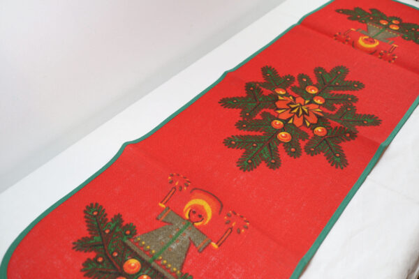Vintage Christmas Table Runner, Red Green Holiday Decor, Retro Angel Print, Xmas, Midcentury Table Linen - Image 6