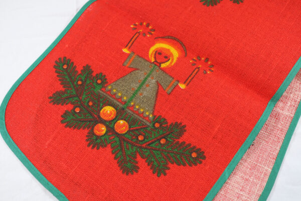 Vintage Christmas Table Runner, Red Green Holiday Decor, Retro Angel Print, Xmas, Midcentury Table Linen - Image 5