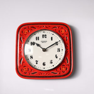 Vintage Wall Clock, 70s Dugena Ceramic Clock, Red Wall Clock
