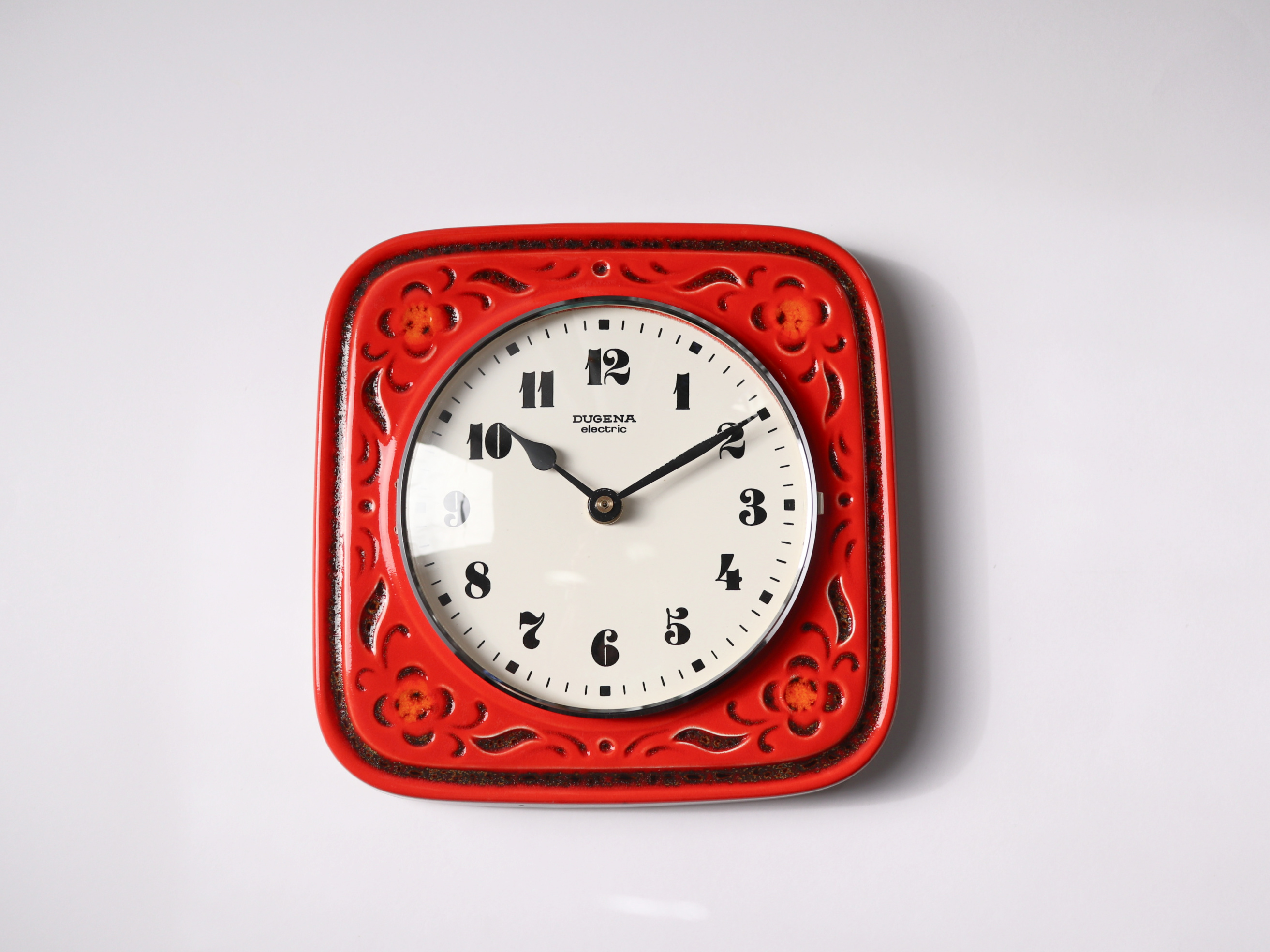 Vintage Wall Clock, 70s Dugena Ceramic Clock, Red Wall Clock