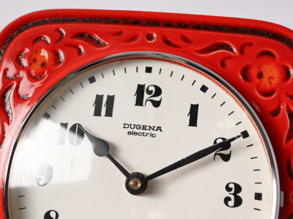 Vintage Wall Clock, 70s Dugena Ceramic Clock, Red Wall Clock - Image 2