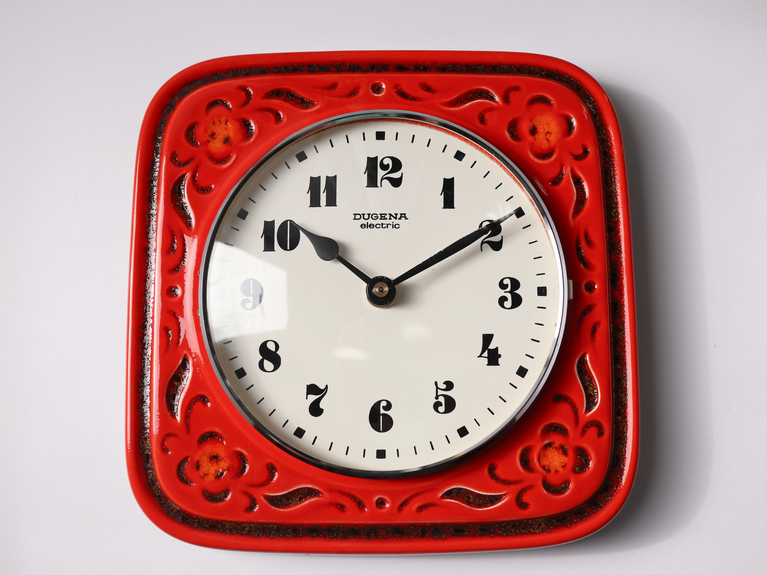 Vintage Wall Clock, 70s Dugena Ceramic Clock, Red Wall Clock - Image 3